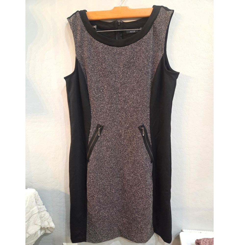 Apt. 9 Black Gray Tweed Colorblock Zipper Pocket Sheath Dress XL